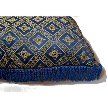 Dekorační polštář s třásněmi - 50 x 50 cm - Modrý samet