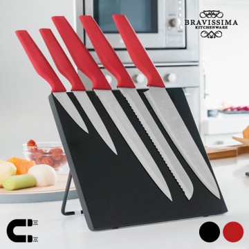 Nože s Magnetickým Stojanem Bravissima Kitchen (6 kusů) - Červené + poštovné jen za 1 Kč